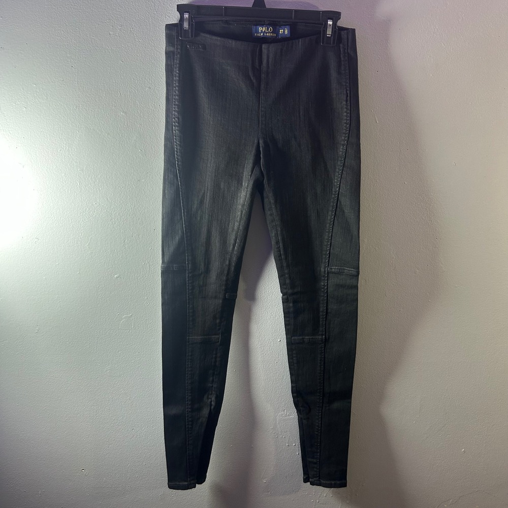 Polo Ralph Lauren Womens Black Skinny Pants Size 27 Moto Stitch Detail